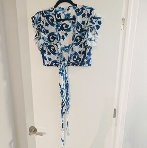 Blue and White Patterned Women's Top